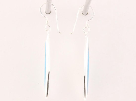 Lange fijne zilveren oorbellen met blauwe turkoois afbeelding 2