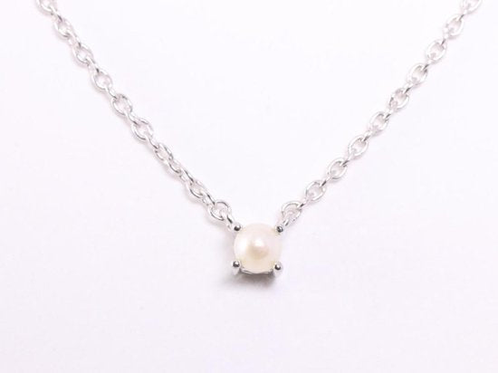 Fijne zilveren anker ketting met witte zoetwater parel afbeelding 1
