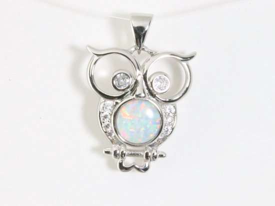 Zilveren uil hanger met welo opaal en witte topaas afbeelding 3