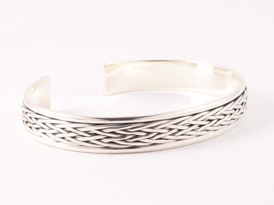 Zilveren klemarmband met vlechtpatroon afbeelding 2