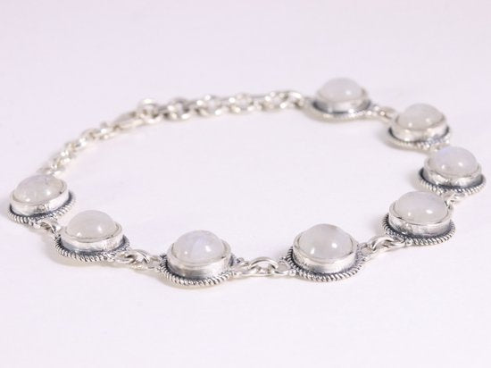 Bewerkte zilveren armband met regenboog maansteen afbeelding 2