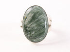 Grote ovale zilveren ring met groene serafiniet afbeelding 4