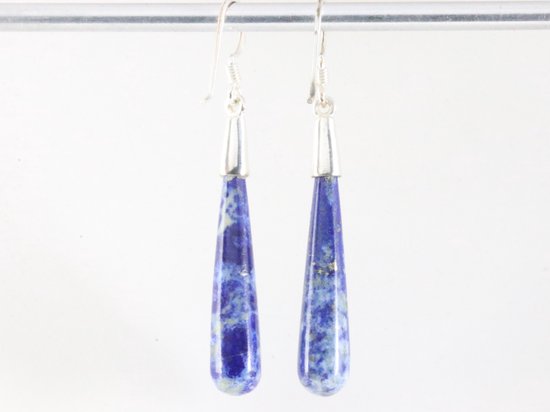 Lange zilveren pegel oorbellen met lapis lazuli afbeelding 3