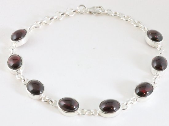 Hoogglans zilveren armband met granaat afbeelding 1