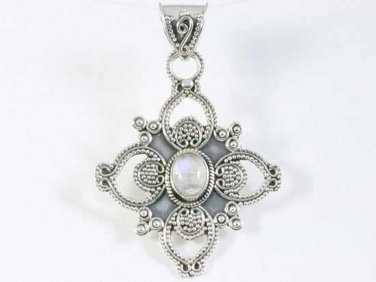 Traditionele bewerkte zilveren hanger met regenboog maansteen afbeelding 4