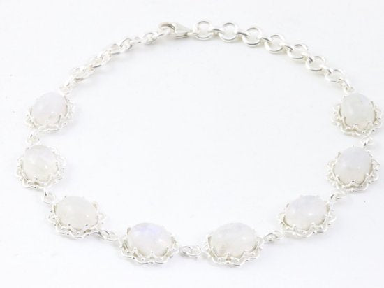 Bewerkte zilveren armband met regenboog maansteen afbeelding 1