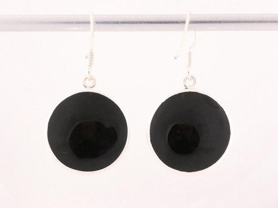 Ronde zilveren lotus oorbellen op onyx afbeelding 3