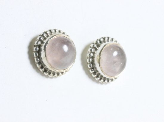 Ronde bewerkte zilveren oorstekers met rozenkwarts afbeelding 1