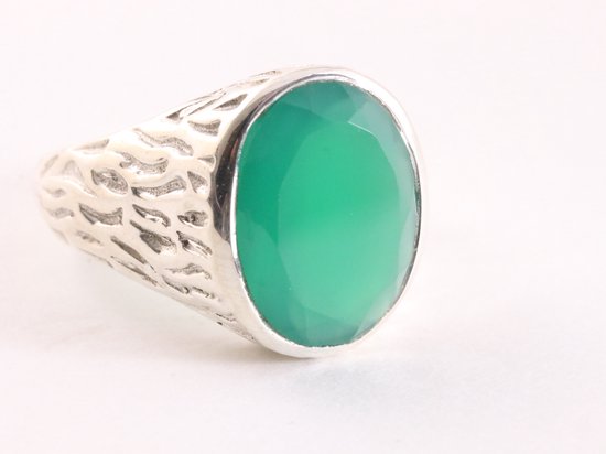Bewerkte zilveren herenring met groene onyx afbeelding 1