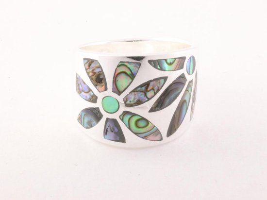 Zware zilveren ring met abalone schelp afbeelding 2