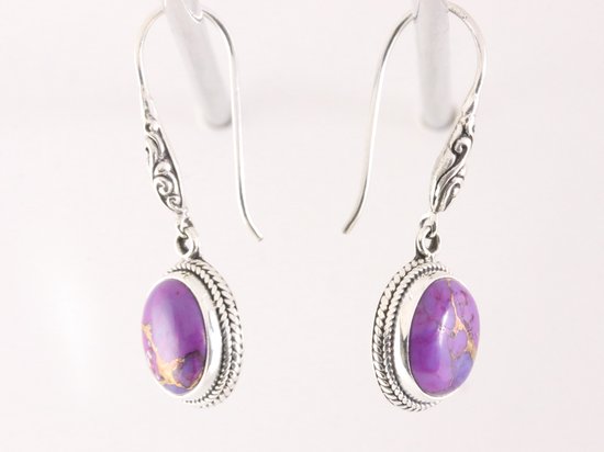 Bewerkte zilveren oorbellen met paarse koperturkoois afbeelding 2