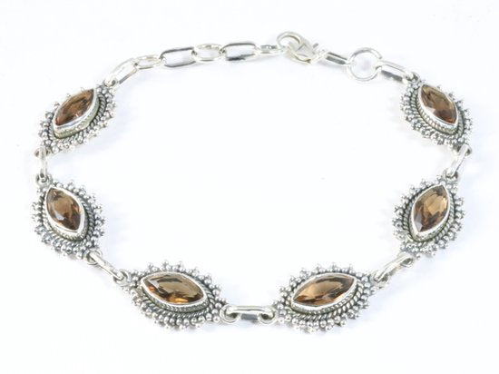 Bewerkte zilveren armband met rookkwarts afbeelding 1