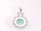 Grote opengewerkte zilveren hanger met amazoniet aan ketting afbeelding 3