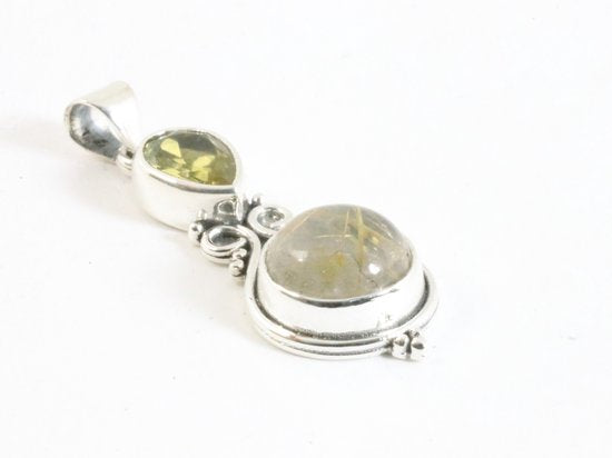 Bewerkte zilveren hanger met gouden rutielkwarts en citrien afbeelding 2