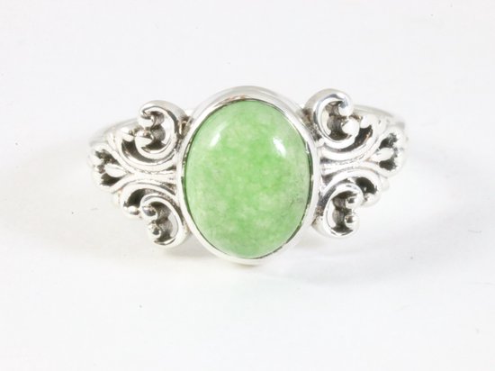 Fijne bewerkte zilveren ring met jade afbeelding 4