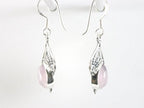 Opengewerkte zilveren oorbellen met rozenkwarts afbeelding 2