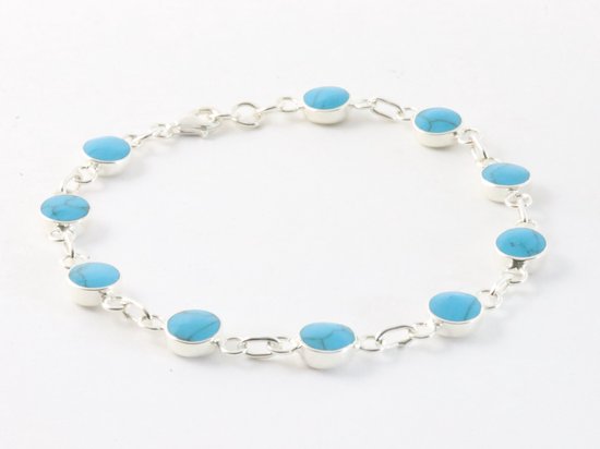 Hoogglans zilveren armband met blauwe turkoois afbeelding 2