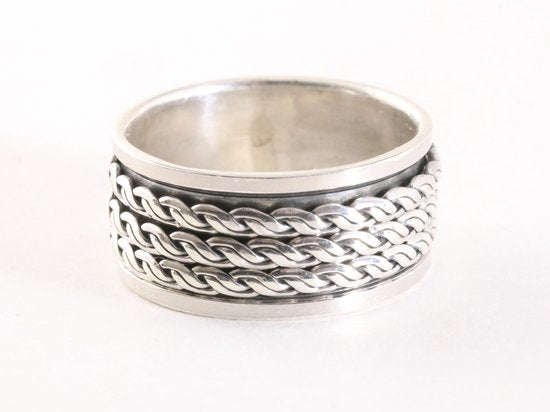 Brede zilveren geluksring met fijne kabelpatronen afbeelding 1