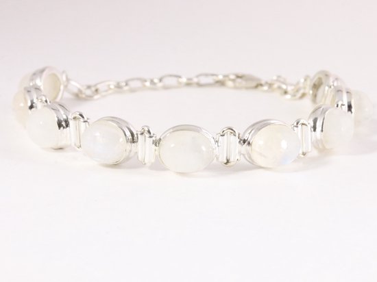 Zware zilveren armband met regenboog maansteen afbeelding 1