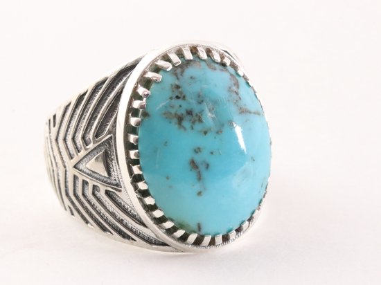 Zware bewerkte zilveren ring met Arizona turkoois afbeelding 1