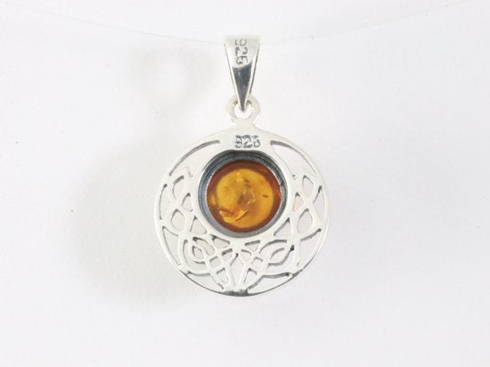 Fijne ronde opengewerkte zilveren hanger met amber afbeelding 3