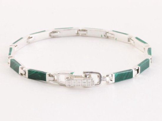 Zilveren schakelarmband met malachiet afbeelding 3