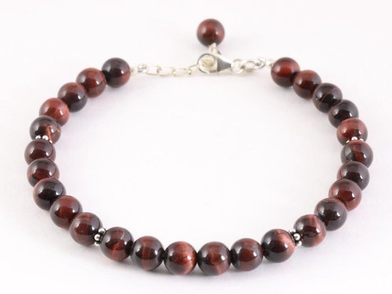 Zilveren armband met rode tijgeroog kralen afbeelding 1