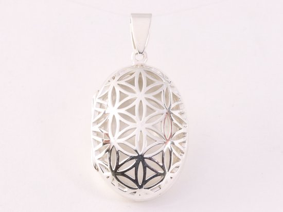 Opengewerkt zilveren medaillon met levensbloem patroon afbeelding 4