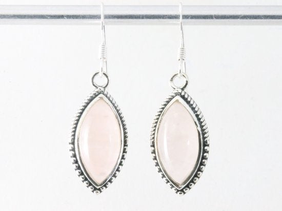 Bewerkte zilveren oorbellen met rozenkwarts afbeelding 4