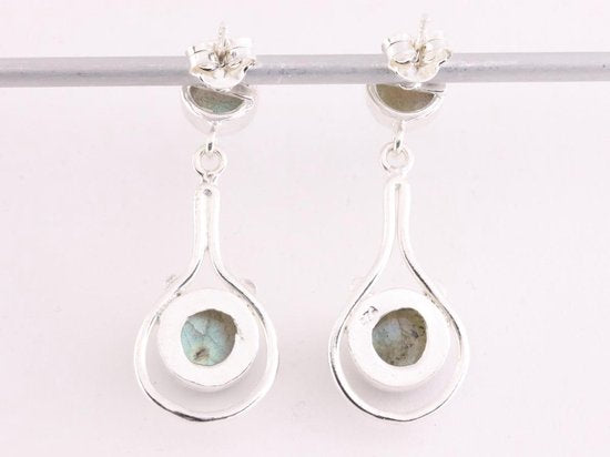 Lange opengewerkte zilveren oorstekers met labradoriet afbeelding 3