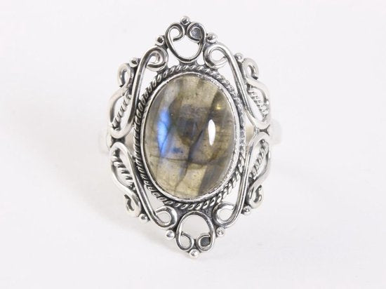 Opengewerkte zilveren ring met labradoriet afbeelding 4