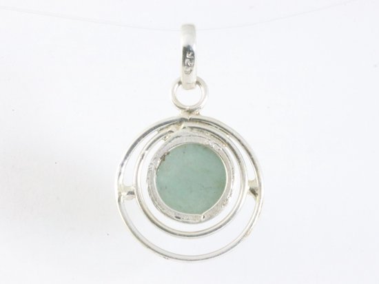 Ronde opengewerkte zilveren hanger met aquamarijn afbeelding 3