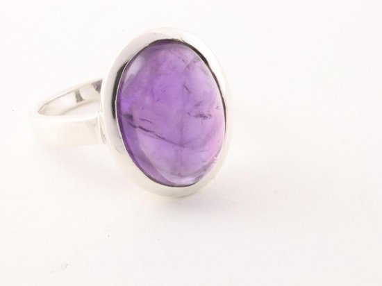 Ovale hoogglans zilveren ring met amethist afbeelding 1