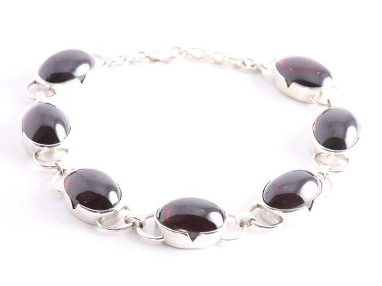 Zilveren armband met grote granaat stenen afbeelding 1