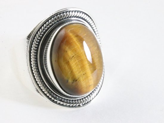 Bewerkte zilveren ring met tijgeroog afbeelding 1