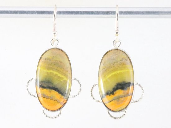 Zilveren oorbellen met bumble bee jaspis afbeelding 3