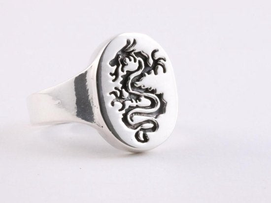 Zilveren zegelring met gegraveerde draak afbeelding 1