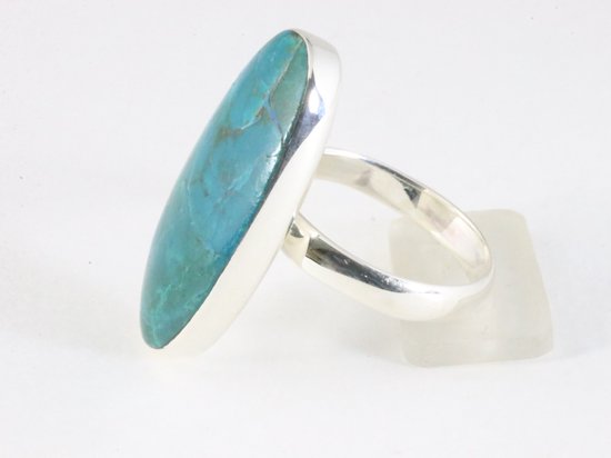 Langwerpige hoogglans zilveren ring met chrysocolla afbeelding 2