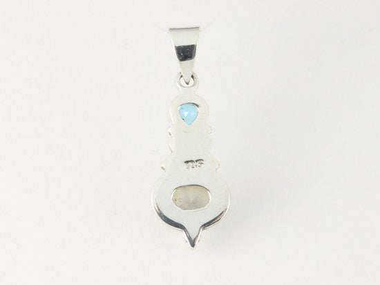 Bewerkte zilveren hanger met regenboog maansteen en blauwe topaas afbeelding 3