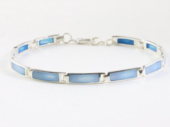 Hoogglans zilveren armband met blauwe schelp afbeelding 1
