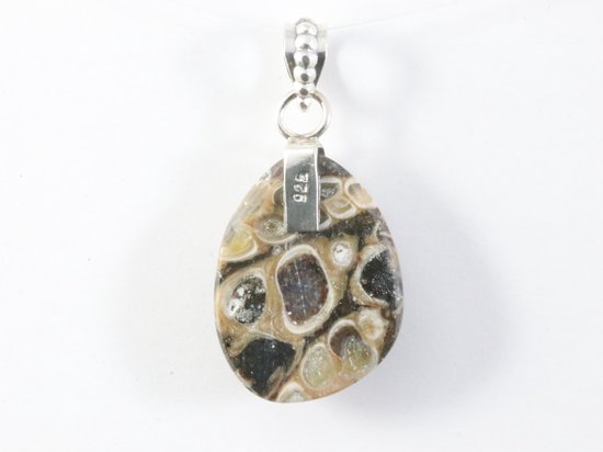 Zilveren hanger met lotus bloem op turitella agaat afbeelding 3