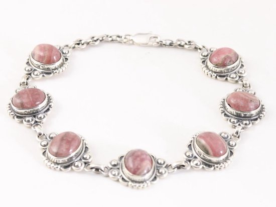 Bewerkte zilveren armband met rhodochrosiet afbeelding 1