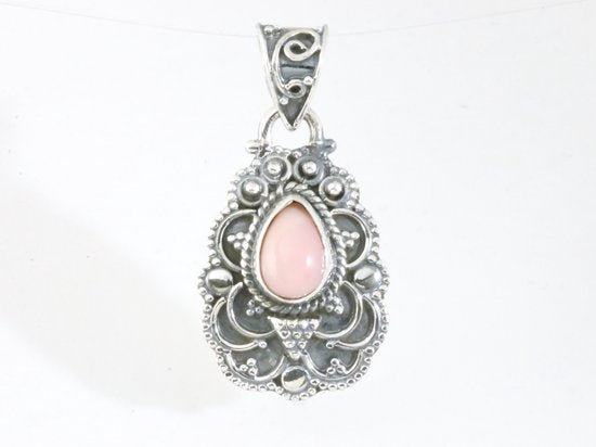 Traditionele bewerkte zilveren hanger met roze opaal afbeelding 4