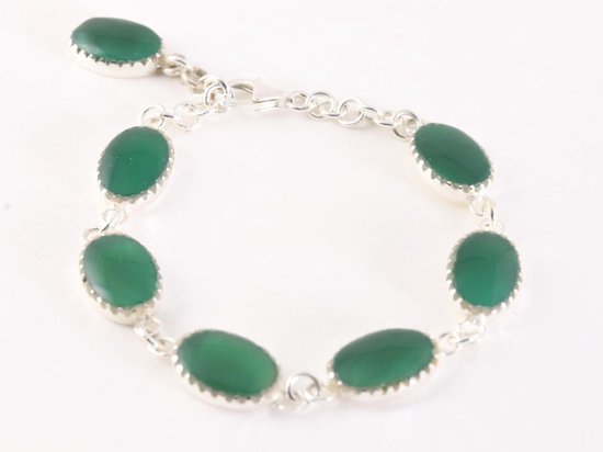 Bewerkte zilveren armband met groene agaat afbeelding 1