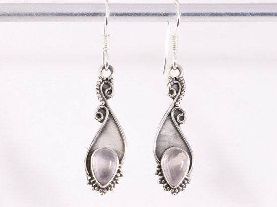 Bewerkte zilveren oorbellen met rozenkwarts afbeelding 4