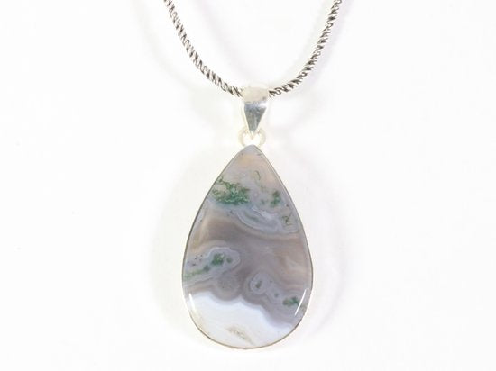 Zilveren hanger met mosagaat aan ketting afbeelding 4