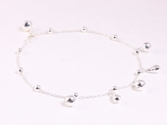 Fijne zilveren enkelband met hoogglans bolletjes en pegels afbeelding 2