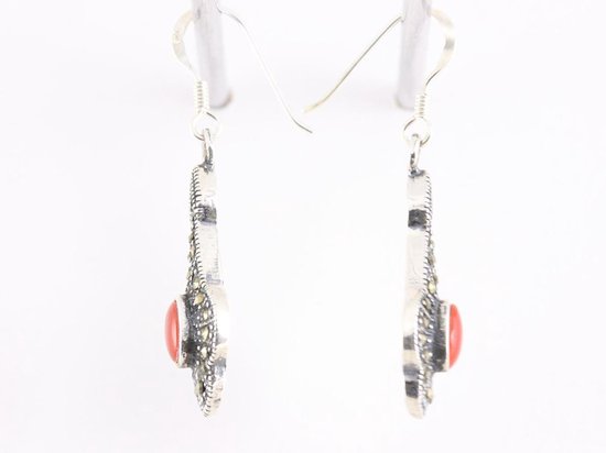 Zilveren oorbellen met carneool en marcasiet afbeelding 2