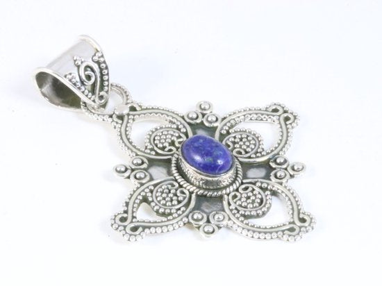 Traditionele bewerkte zilveren hanger met lapis lazuli afbeelding 2