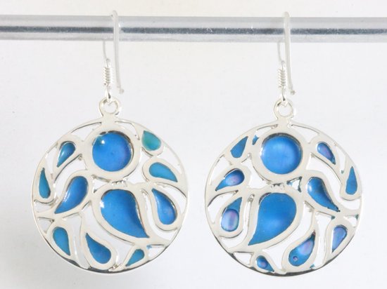 Ronde opengewerkte zilveren oorbellen met Australische opaal afbeelding 2